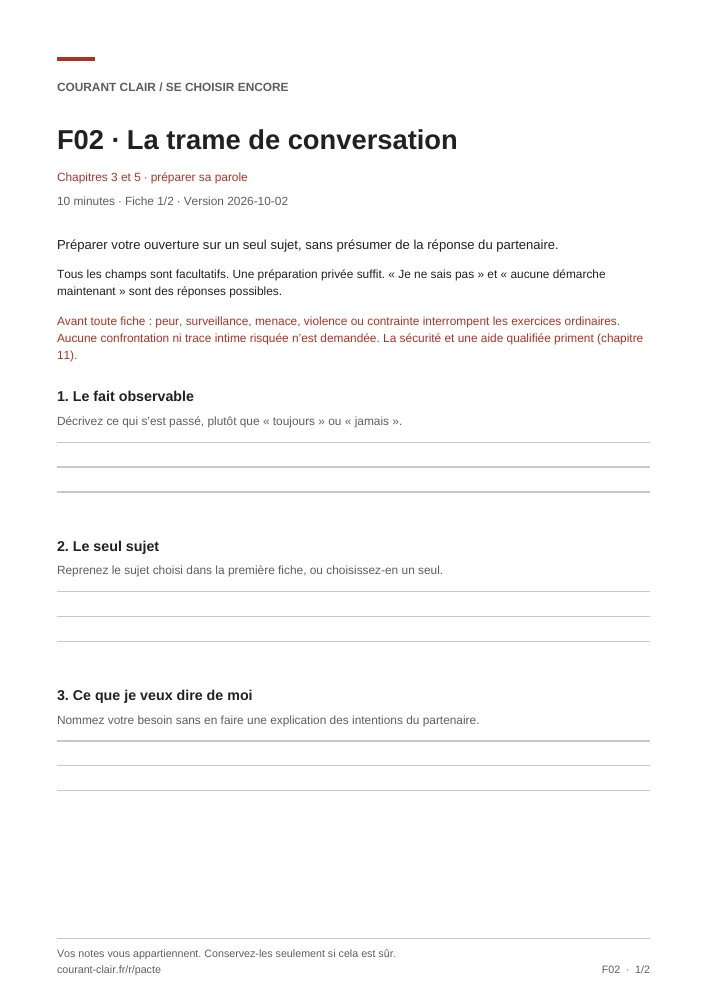 Première page de La trame de conversation